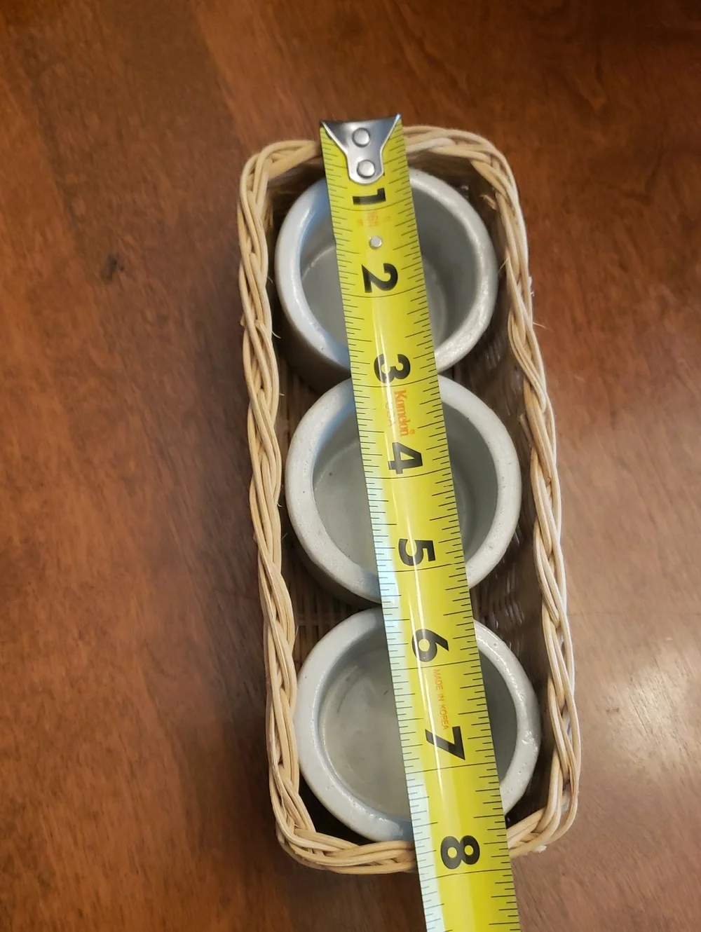 Vtg Kaukauna Klub Mini  Ceramic Crocks (3) In Wicker Basket
